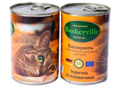 Baskerville Индейка с говядиной консервы для кошек 400 г 24252 фото
