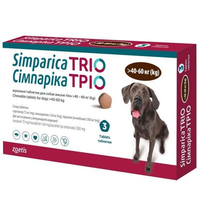 Симпарика Тріо 3 таблетки жувальні для собак 40,1-60 кг (1 шт.) 69893 фото