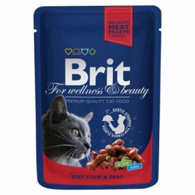 Brit Premium Cat pouch з тушкованою яловичиною і горошком 100г 30716 фото