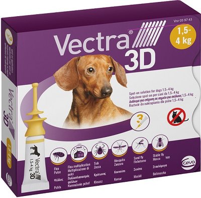 Вектра 3D инсектоакарицидные краплі для собак 1,5-4,0 кг 28124 фото