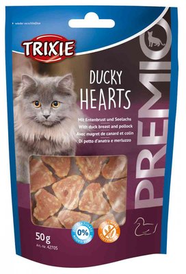 Premio Ducky Hearts — ласощі для кішок з качкою, Тріксі 42705 Ласощі для кішок Premio Hearts качка і сайда, 10193 фото