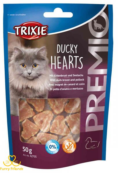 Premio Ducky Hearts — ласощі для кішок з качкою, Тріксі 42705 Ласощі для кішок Premio Hearts качка і сайда, 10193 фото