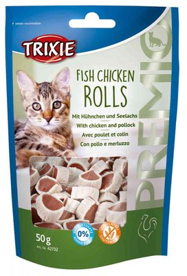 Premio Fish Chicken Rolls роли з куркою і лососем для кішок, Тріксі 42702 Ласощі для кішки курицалосось, 102008 фото