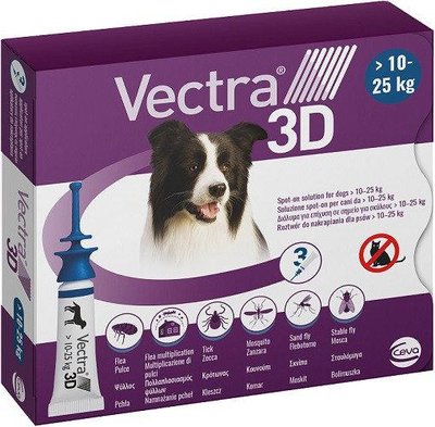 Вектра 3D инсектоакарицидные краплі для собак 10,1-25,0 кг 28126 фото