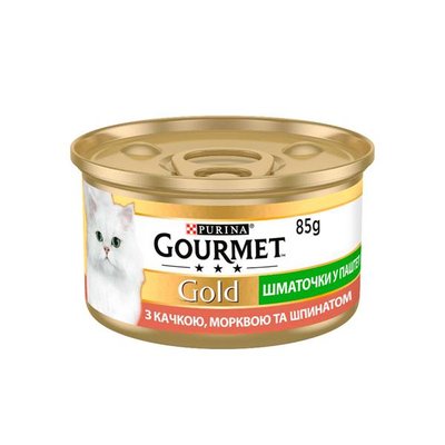 Gourmet Gold кусочки в паштете с уткой для кошек с морковкой и шпинатом, 85 г 85 г 18220 фото