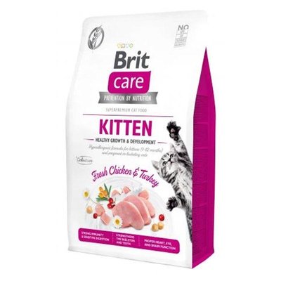 Brit Care Cat Grain Free Kitten Growth and Development сухий корм із куркою й індичкою для кошенят 400 г 61866 фото