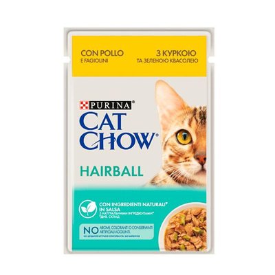 CAT CHOW Hairball консерви для виведення шерсті у кішок курка і зелена квасоля 85г 55338 фото