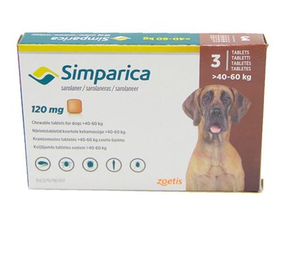 Симпарика (Simparica) Таблетки для собак 120мг 40-60кг 1 таблетка 39687 фото