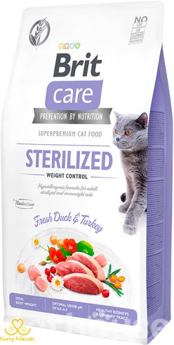 Сухий корм для стерелізованних котів із зайвою вагою Brit Care Cat GF Sterilized Weight Control 7 кг (качка і індичка) 30330319 фото