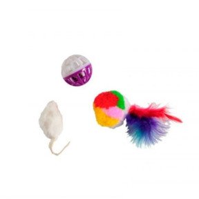 Набір іграшок для кішок миша з хутряним кулею, сітчастий м'яч 22142 фото
