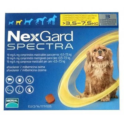 Nexgard Spectra (Нексгард Спектра) - таблетки для собак от блох и клещей S 3,5-7,5кг 3 таблетки 36963 фото