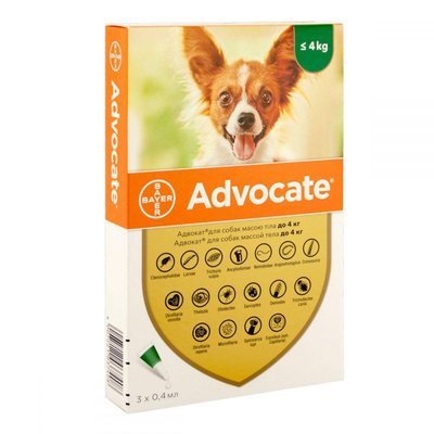 Advocate (Адвокат) капли от блох и клещей для собак До 4кг 54256 фото