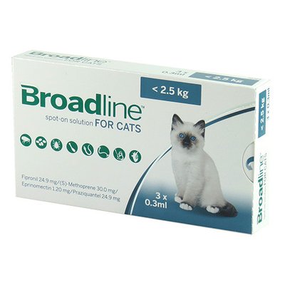 Бродлайн (Broadline) капли на холку от блох, клещей и гельминтов для кошек до 2,5 кг 3 пипетки 39064 фото