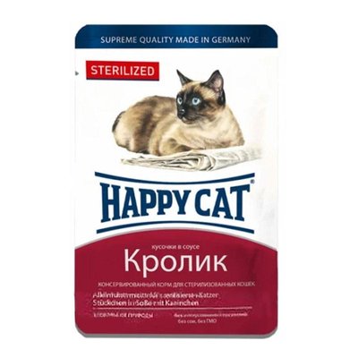 Happy Cat Sterilized для дорослих кастрованих котів і стерилізованих кішок з кроликом в соусі 100г 62551 фото