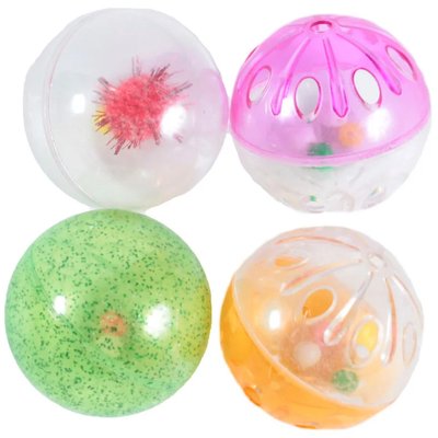 Набор игрушек для кошек (4 цветных пластиковых мячика погремушки) 22140 фото