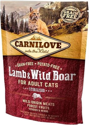 Carnilove Cat Lamb Wild Boar Sterilised Сухий корм для стерилізованих кішок з ягням і кабаном, 400 г 74672 фото