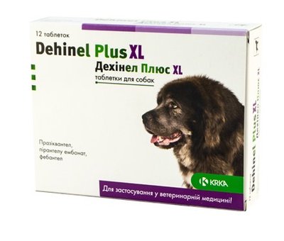 Дехинел плюс антигельмінтик для собак, 12 таблеток, 1таблетка35 кг, КРКА, Словенія Дехинел плюс табл XL 12, 23522 фото