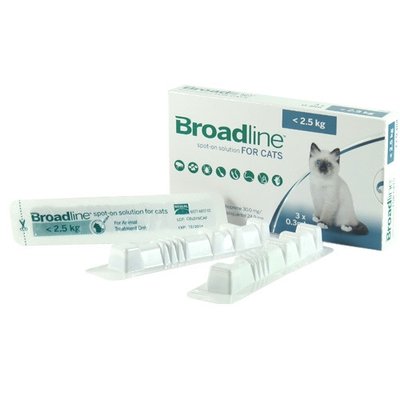 Бродлайн (Broadline) краплі на холку від бліх, кліщів та гельмінтів для кішок до 2,5 кг До 2,5 кг 3 шт 39064 фото