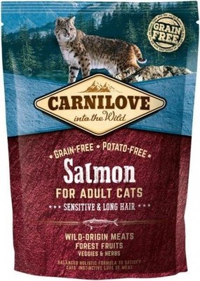 CarniLove Salmon Sensitive Long Hair з лососем сухий корм для кішок із чутливим травленням 400 г 77865 фото