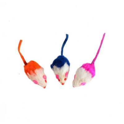 Набір для кішок з 3 хутряних двоколірних мишей 22144 фото