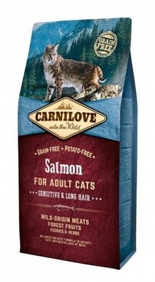 CarniLove Salmon Sensitive Long Hair з лососем сухий корм для кішок із чутливим травленням 2 кг 77866 фото