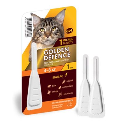 Golden Defence — краплі проти бліх та кліщів для кішок 4-8 кг 28719 фото