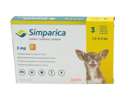 Симпарика (Simparica) Таблетки для собак 1,3 - 2,5 кг 39612 фото