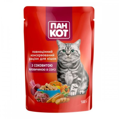 Пан-кіт консерви для кішок яловичина в соусі 100г ПАУЧ 56983 фото
