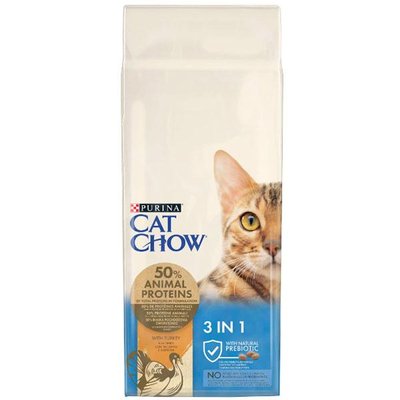 Cat Chow Feline 3-in-1 сухой корм для кошек с индейкой 15 кг 22682 фото