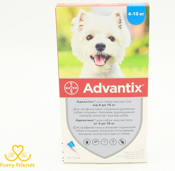 Адвантикс (Advantix) капли от блох и клещей для собак 4 - 10кг 1589 фото