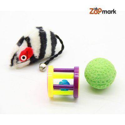 Набір іграшок для кішок миша, сітчастий м'яч і барабан 22155 фото
