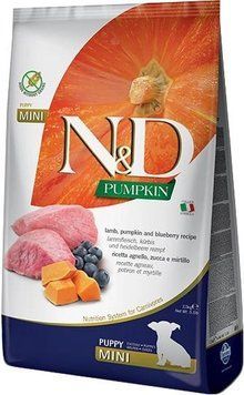 Farmina ND Pumpkin Grain Free Dog Adult Mini Lamb Blueberry Фарміна Беззерновий сухий корм з ягням, гарбузом і чорницею для обак дрібних порід 80237 фото