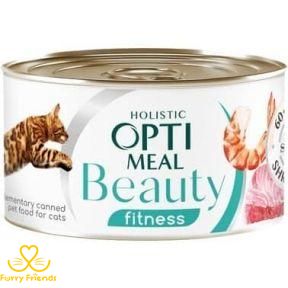 Optimeal Beauty Fitness консерва для кошек полосатый тунец в соусе с креветками 70г 69182 фото