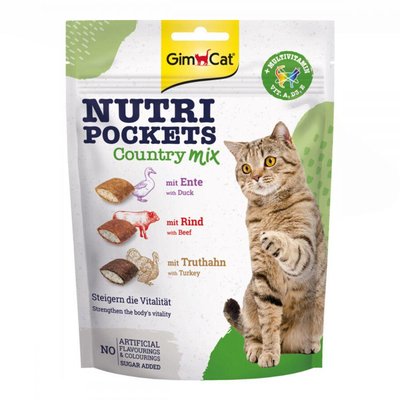 GimCat Nutri Pockets Country Mix Multi-Vitamin Лакомства для кошек утка с говядиной и индейка с витаминами 63729 фото