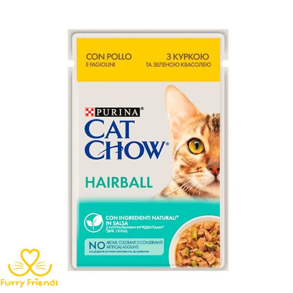 Cat Chow Hairball Control консерва для кошек для выведения шерсти с курицей и зеленой фасолью, 85 г 55338 фото