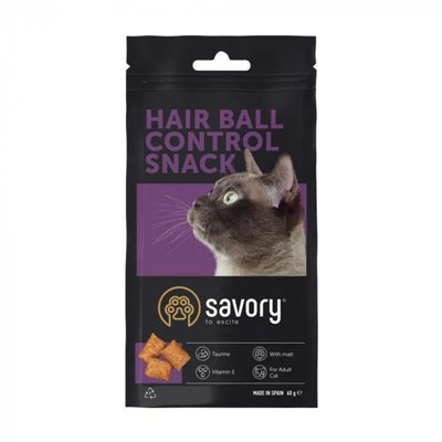 Лакомство SAVORY Snack Hair-ball Control для выведения шерсти у кошек 60гр 74338 фото