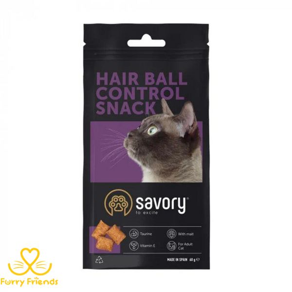 Лакомство SAVORY Snack Hair-ball Control для выведения шерсти у кошек 60гр 74338 фото