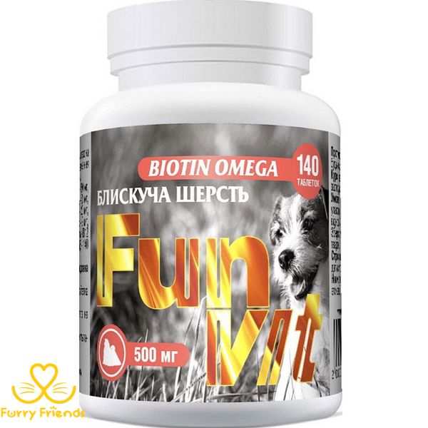 Витамины FunVit Biotin-Omega - для шерсти собак 140 таб 61488 фото