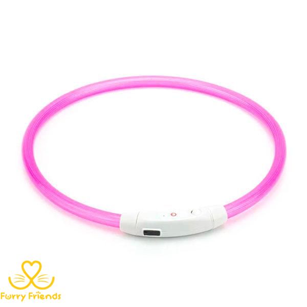 Нашийник для собак світний з USB-зарядкою 50 см Рожевий 33332 фото