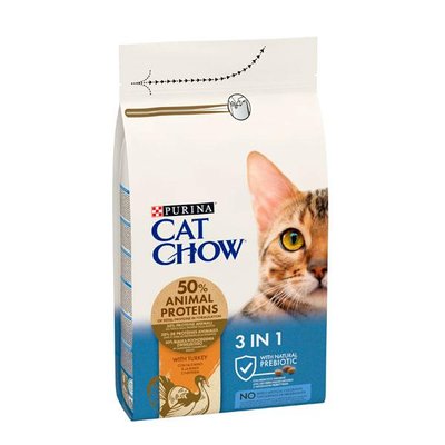 Cat Chow Feline 3-in-1 сухой корм для кошек с индейкой 1,5 кг 35600 фото