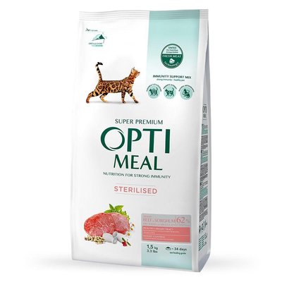Акція Optimeal Сухий корм для кішок із високим вмістом телятини 1,5 кг (-18) 73931 фото
