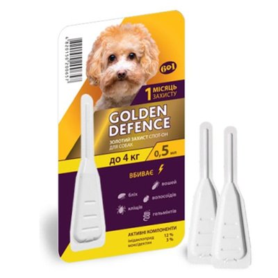 Golden Defence (Голден Дефенс) капли для собак от блох и их личинок, вшей, гельминтов и клещей, 1 пипетка до 28915 фото