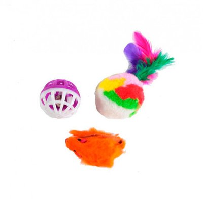 Набор игрушек мышь меховой шар с пером с шаром и погремушкой 22151 фото