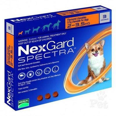 Nexgard Spectra (Нексгард Спектра) - таблетки для собак от блох и клещей XS 2-3,5кг 1 таблетка 38173 фото