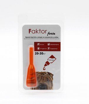 Faktor forte - капли для собак от блох, клещей, гельминтов 3мл 20-30кг 1 пипетка 35003 фото