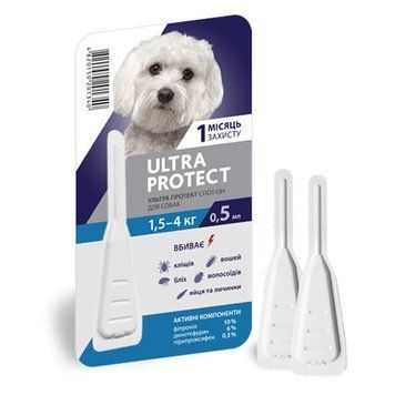 Капли Ultra Protect инсектоакарицидный препарат 1,5-4 кг 33990 фото