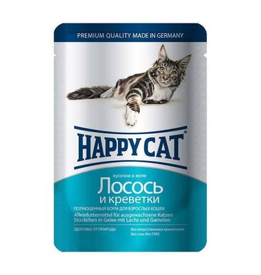 Влажный корм Happy Cat для взрослых кошек лосось и креветки 100г 62548 фото