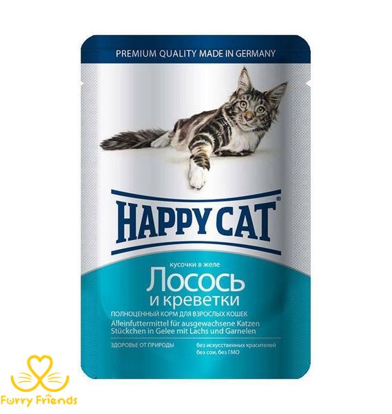 Вологий корм Happy Cat для дорослих котів лосось і креветки 100г 62548 фото