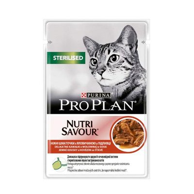 Pro Plan Sterilised Nutrisavour консерва для стерилизованных кошек в соусе с говядиной, 85 г 85 г 35113 фото
