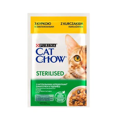 Cat Chow Sterilised консерва для стерилизованных кошек с курицей и баклажанами, 85 г 57043 фото
